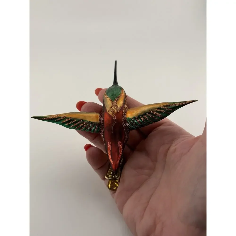 Glass Hummingbird Clip on Christmas Ornament Hand Painted 5